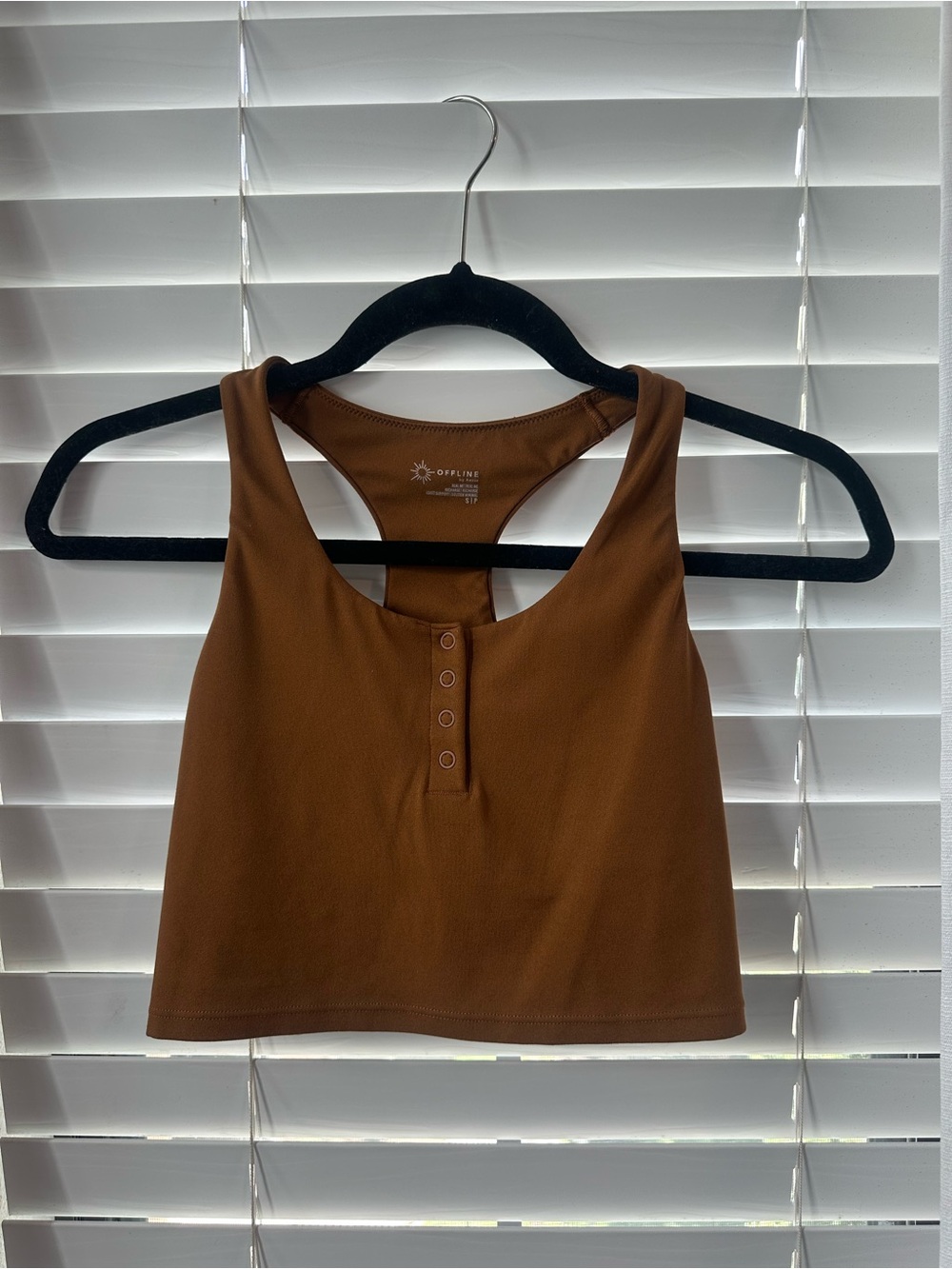 aerie Brown Racerback Crop Tank with Button Placket